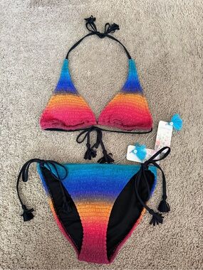 Johnny Was Campsis Smocked String Bikini Ombré Size Small NWT